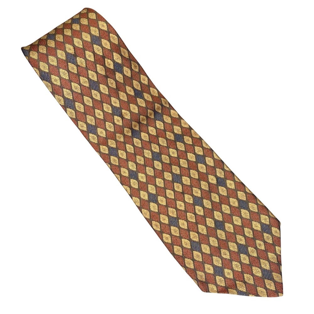 VTG Ferrell Reed City of London Tie Mens Silk Rust Gold Geometric Italy 58x4